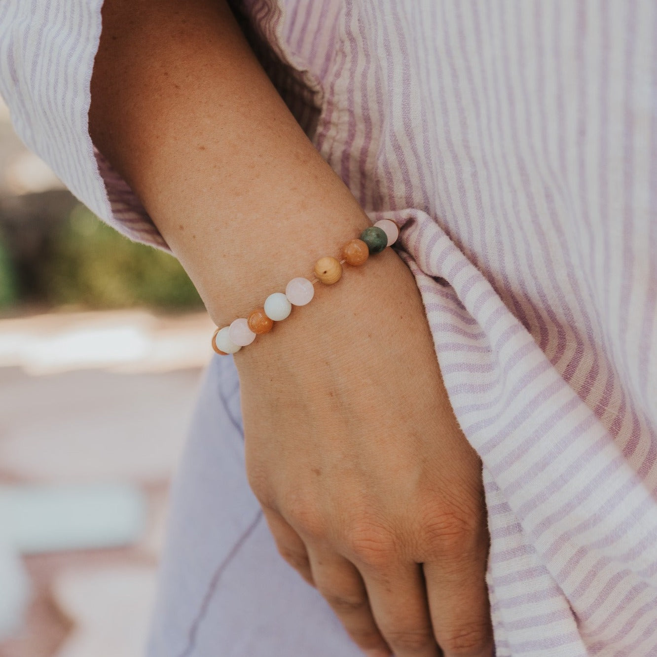 Colorful Amazonite and Rosewood Diffuser Bracelet