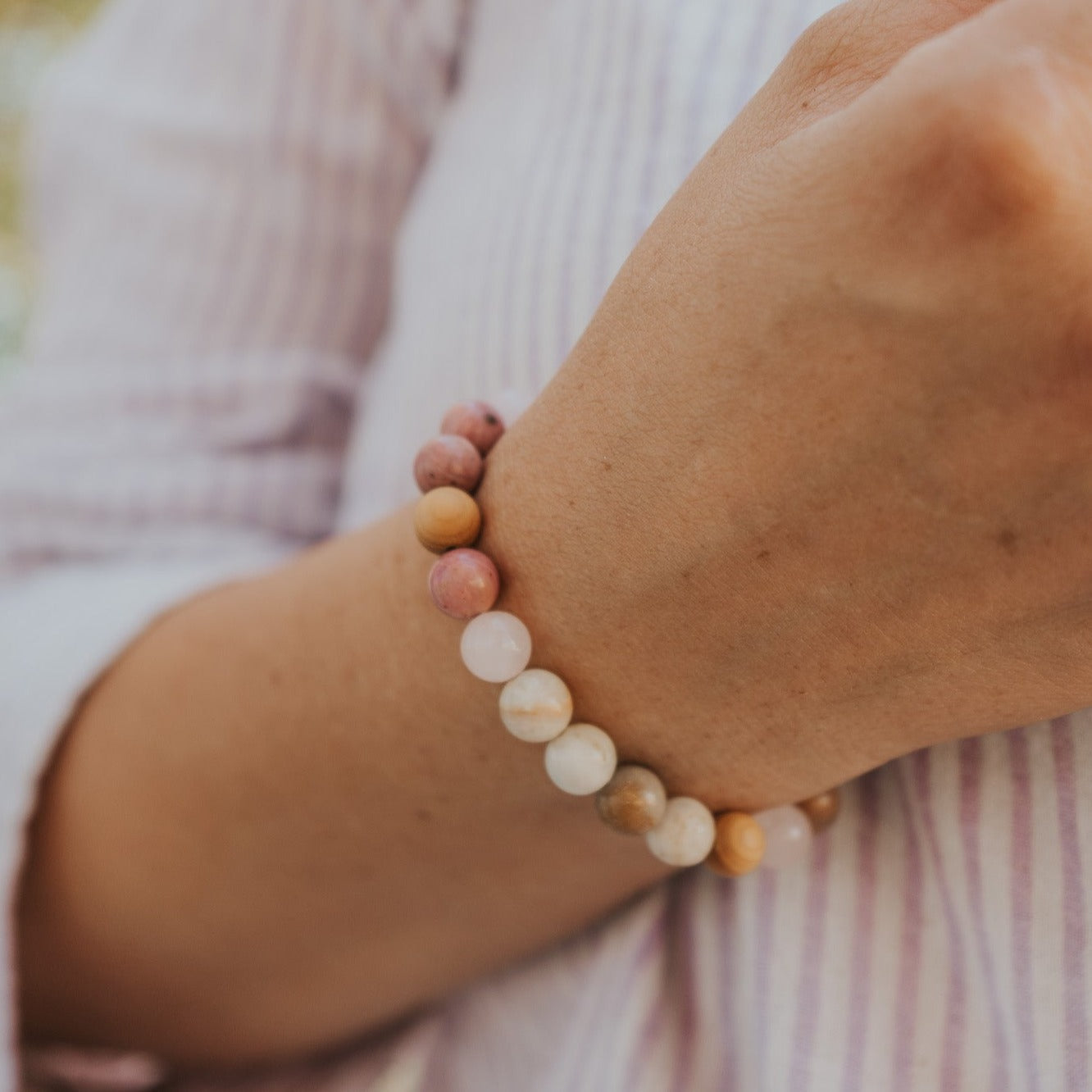 Rhodochrosite and Amazonite Rosewood Diffuser Bracelet