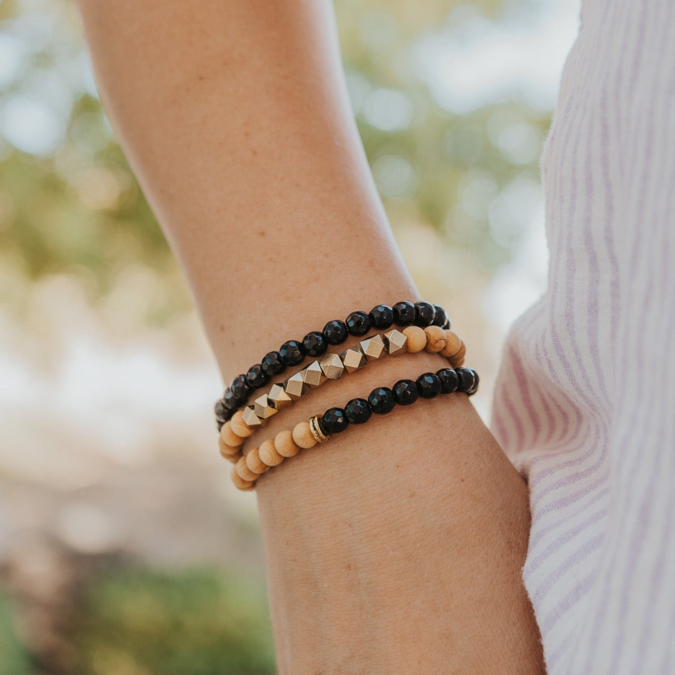 Black Onyx & Rosewood Diffuser Stacking Bracelets