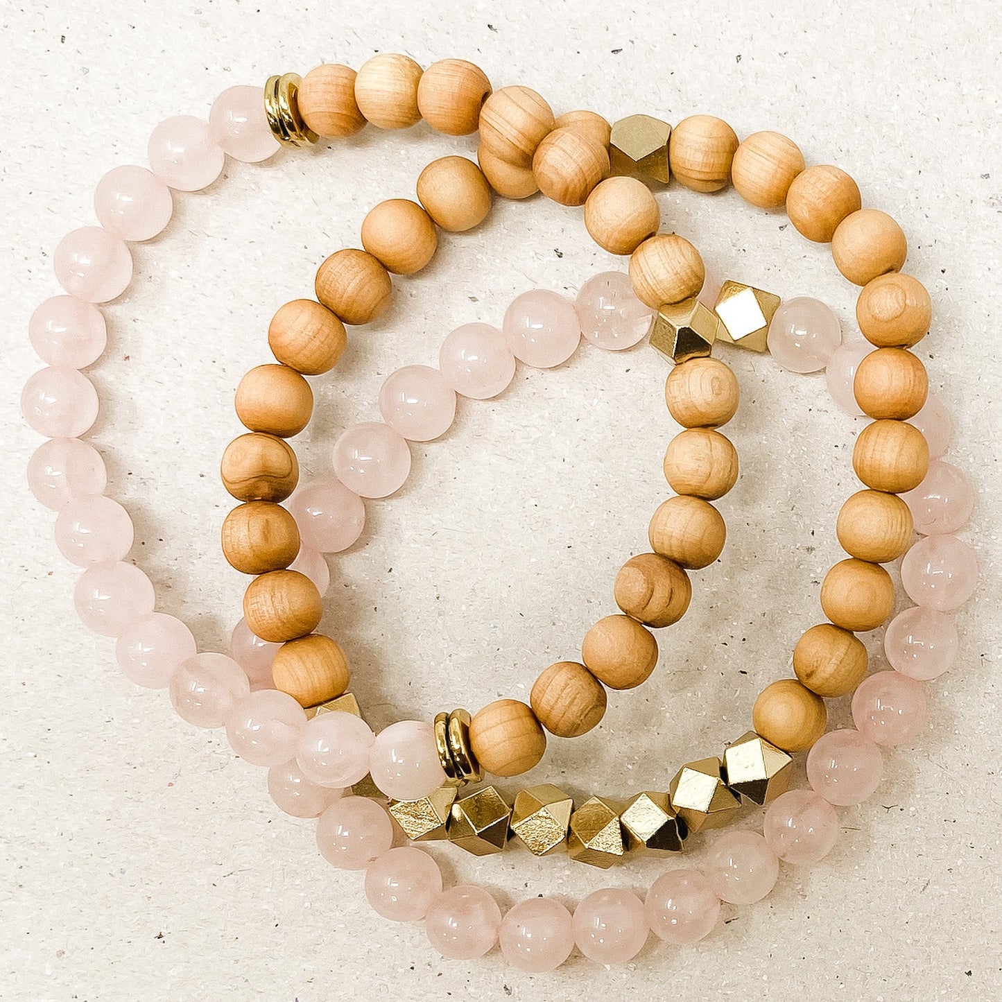 Rose Quartz & Rosewood Diffuser Stacking Bracelets