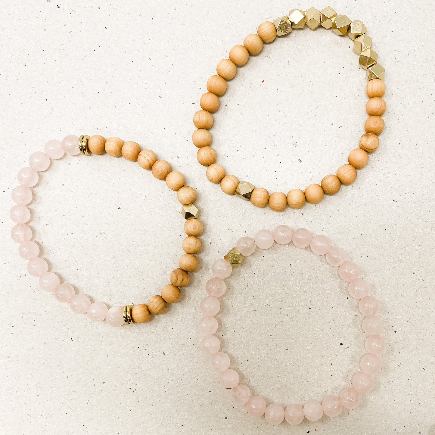 Rose Quartz & Rosewood Diffuser Stacking Bracelets
