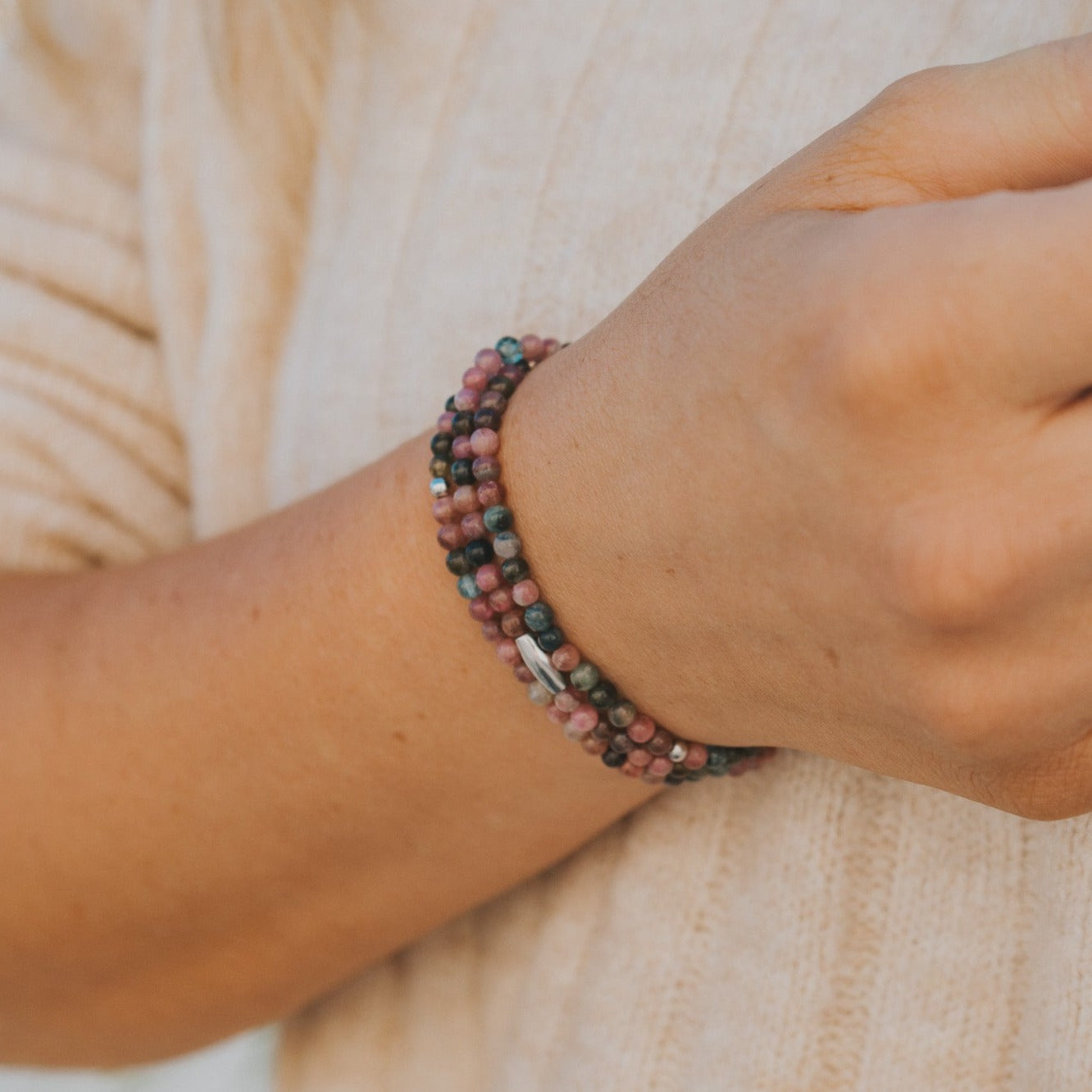 Rainbow Tourmaline Gemstone Wrap Bracelet
