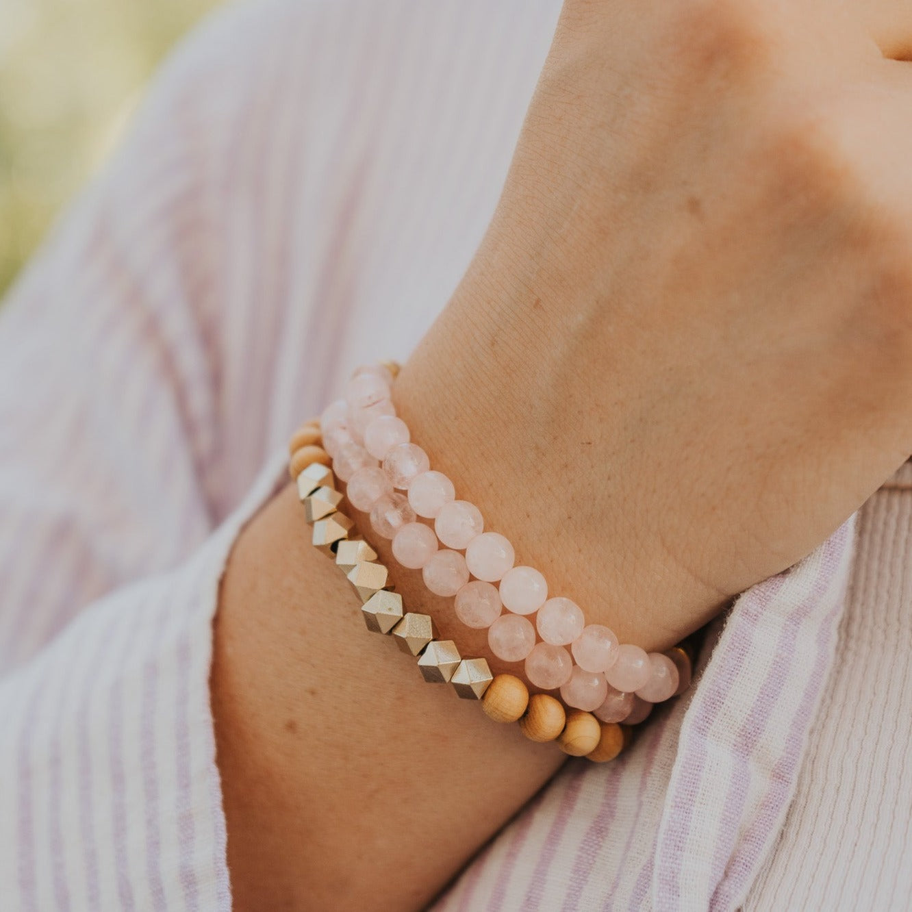 Rose Quartz & Rosewood Diffuser Stacking Bracelets