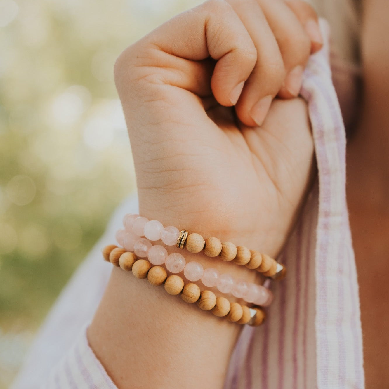 Rose Quartz & Rosewood Diffuser Stacking Bracelets