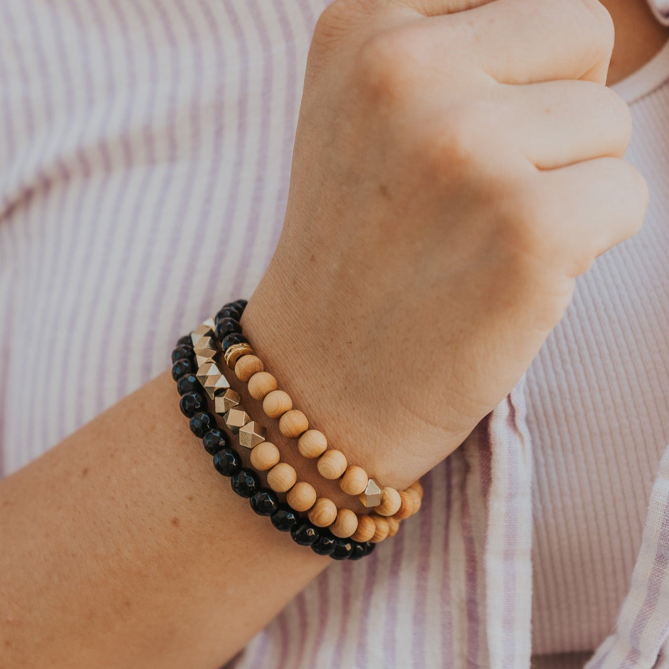 Black Onyx & Rosewood Diffuser Stacking Bracelets
