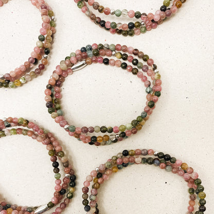 Rainbow Tourmaline Gemstone Wrap Bracelet