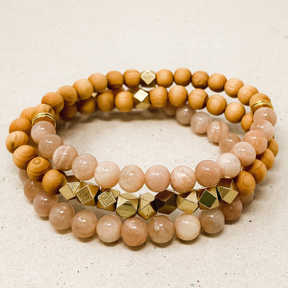 Sunstone & Rosewood Diffuser Stacking Bracelets