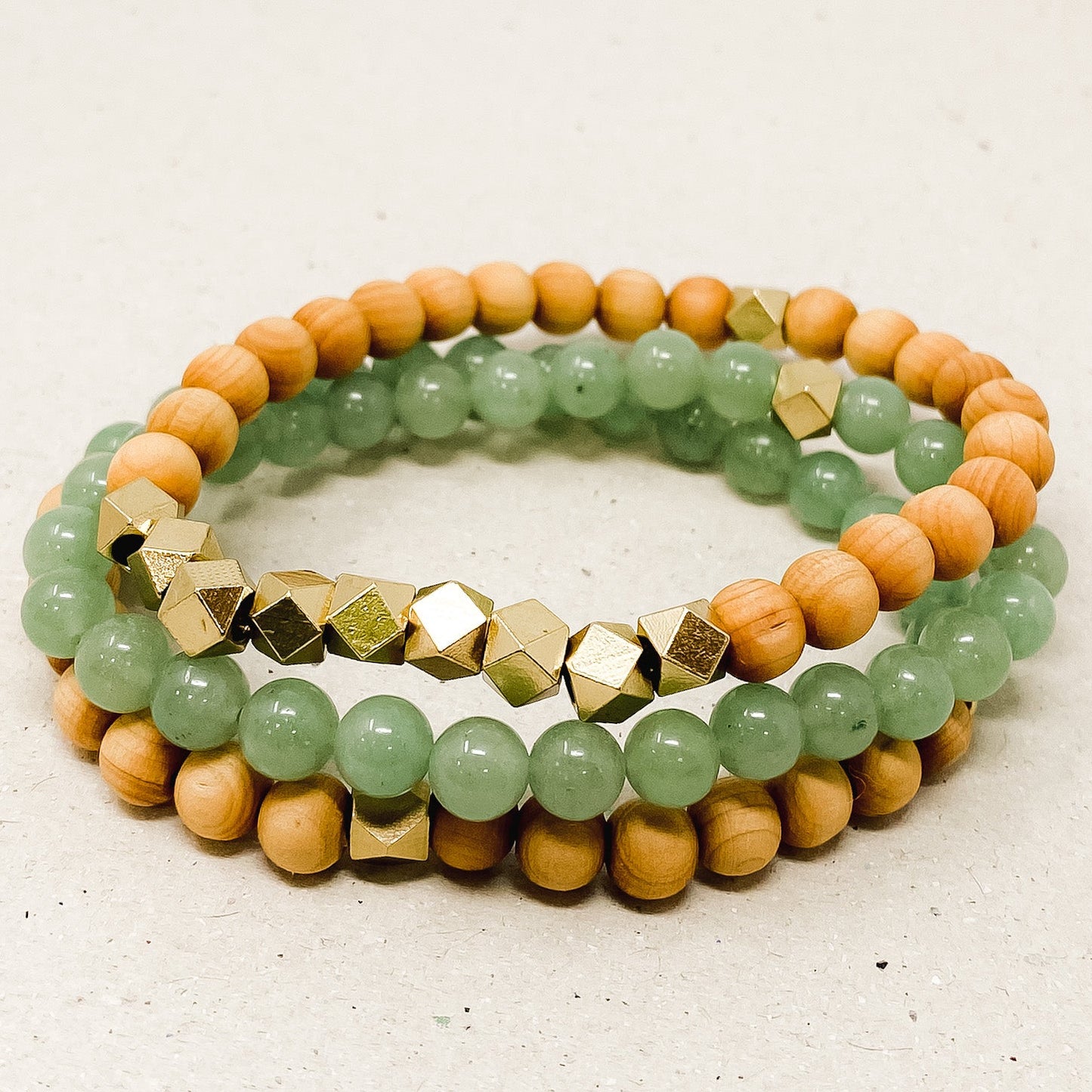 Green Jade & Rosewood Diffuser Stacking Bracelets