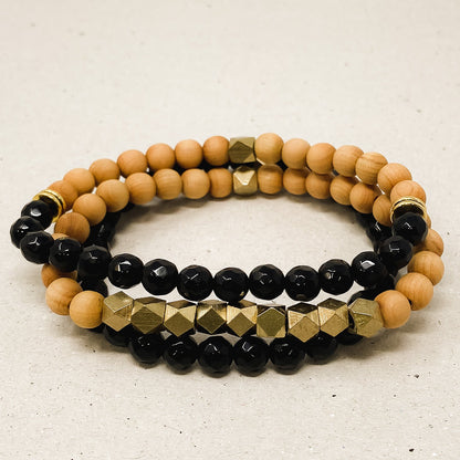 Black Onyx & Rosewood Diffuser Stacking Bracelets