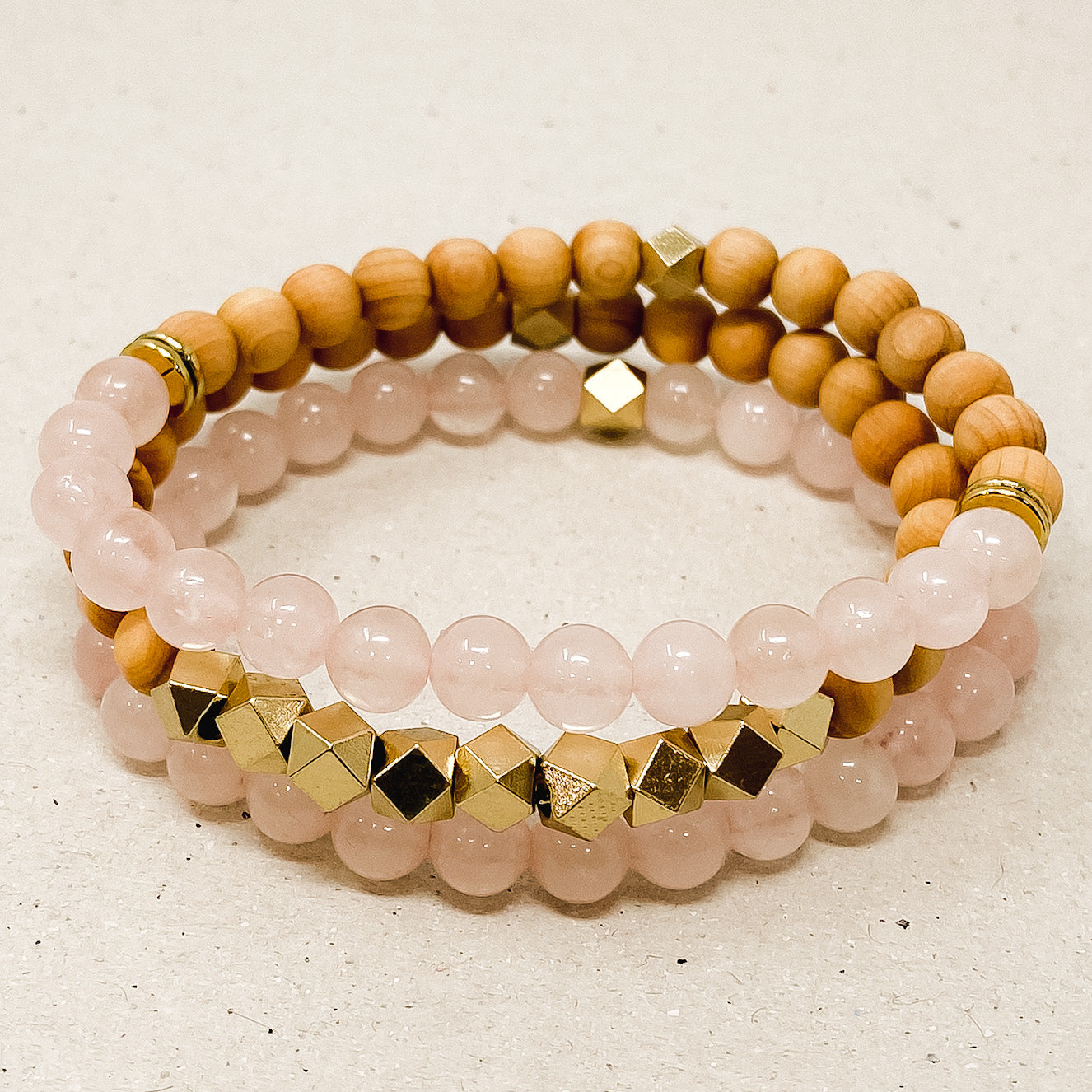Rose Quartz & Rosewood Diffuser Stacking Bracelets