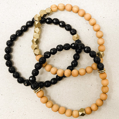 Black Onyx & Rosewood Diffuser Stacking Bracelets