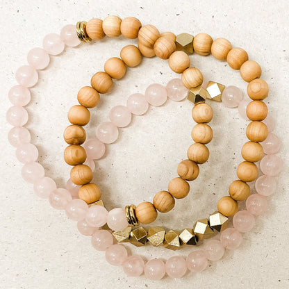 Rose Quartz & Rosewood Diffuser Stacking Bracelets
