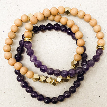 Amethyst & Rosewood Diffuser Stacking Bracelets