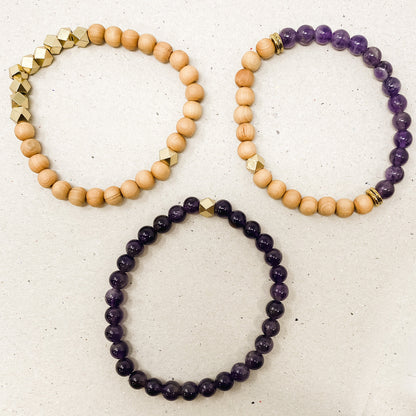 Amethyst & Rosewood Diffuser Stacking Bracelets