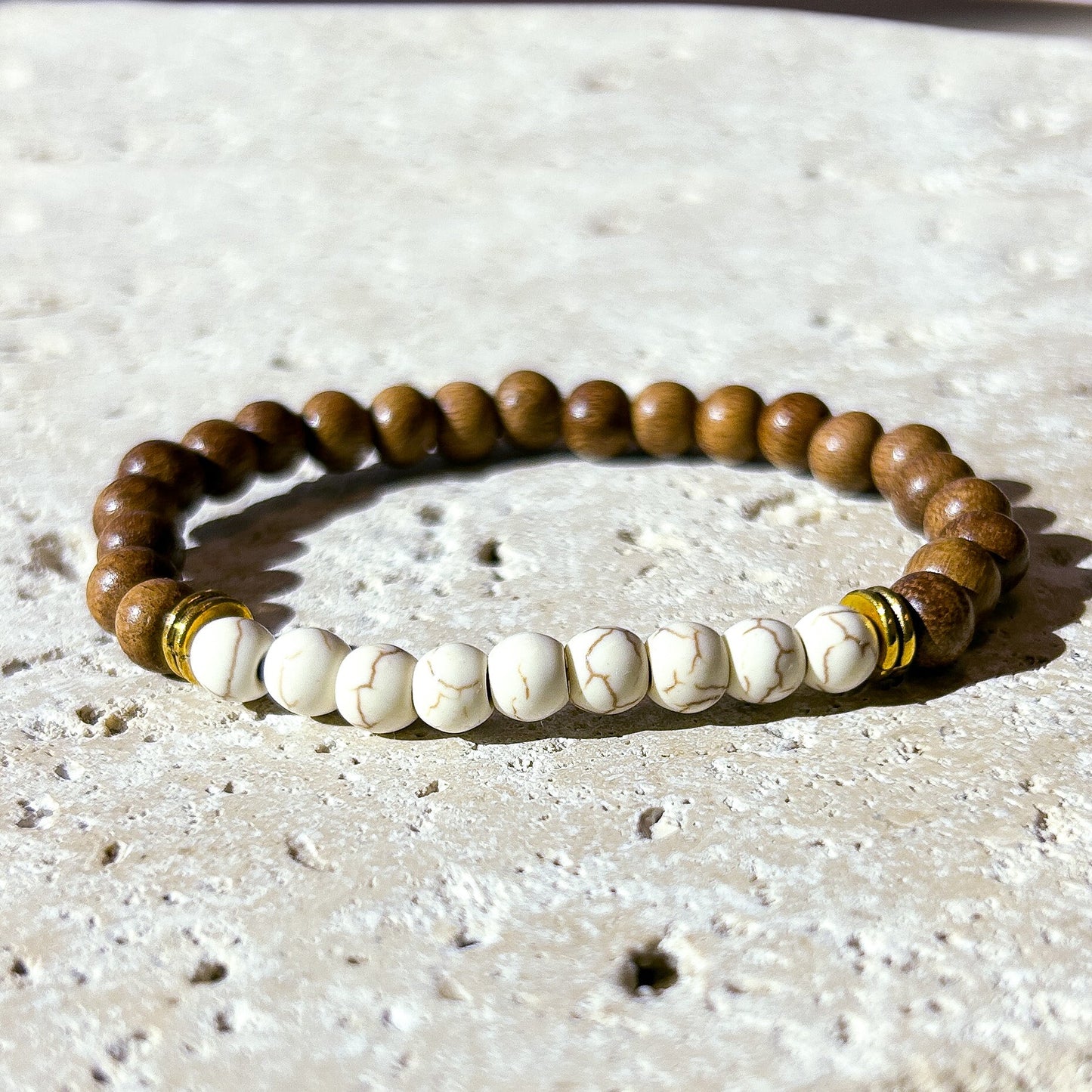 White Magnesite & Bayong Wood Diffuser Bracelet