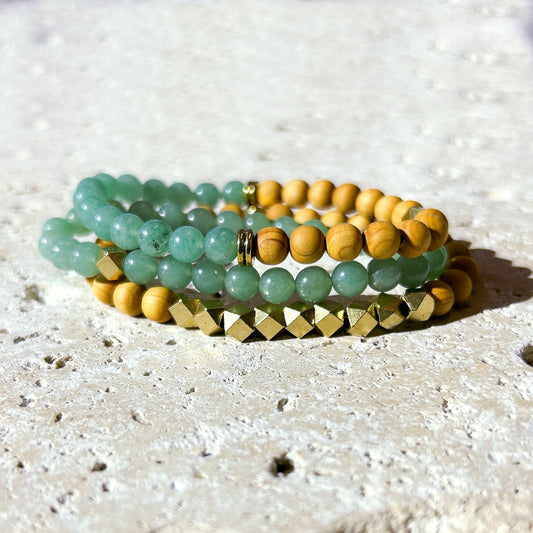Green Jade & Rosewood Diffuser Stacking Bracelets