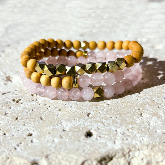 Rose Quartz & Rosewood Diffuser Stacking Bracelets